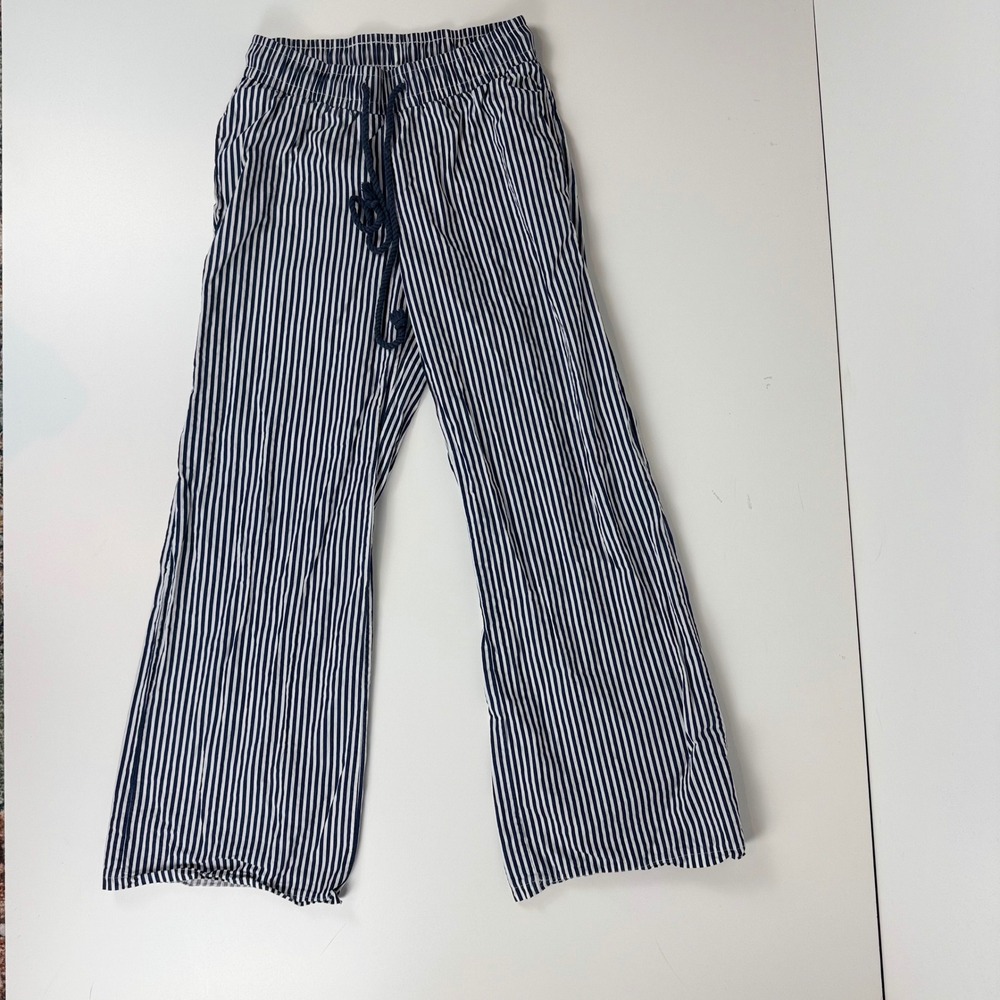 Edikted Navy White Striped Wide Leg Drawstring Pants XS Coastal Summer Relaxed